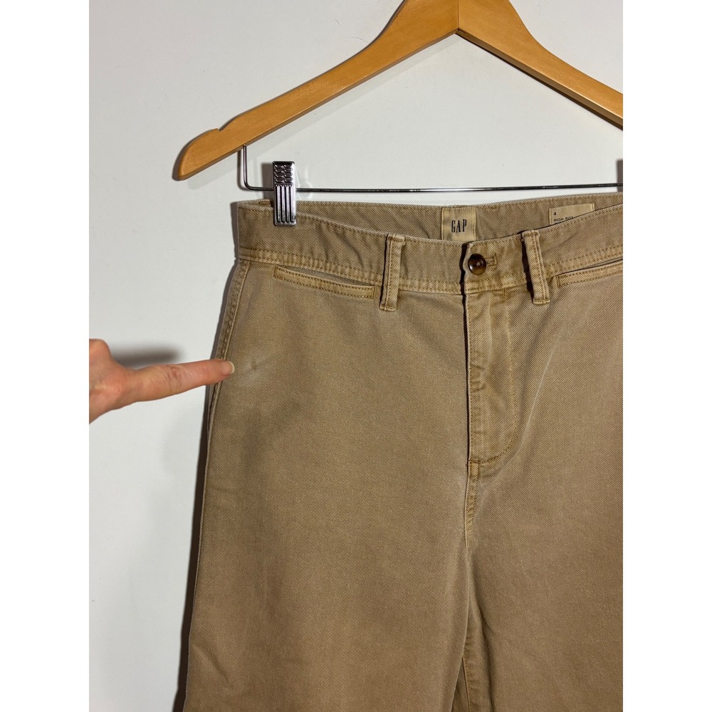 Gap Pants Womens 4 Tan High Rise Wide-Leg Crop Chino Khaki Stretch Cotton - Picture 4 of 12